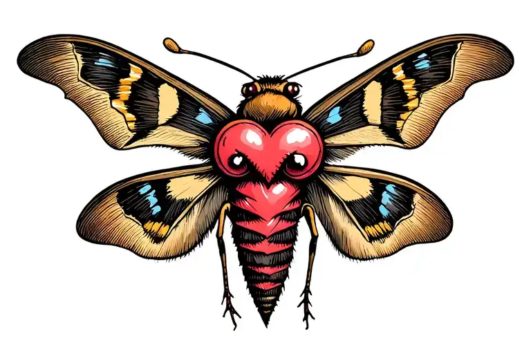 Moth With A Sewn-up Heart On Its Back And Crying Eyes On Its Wings