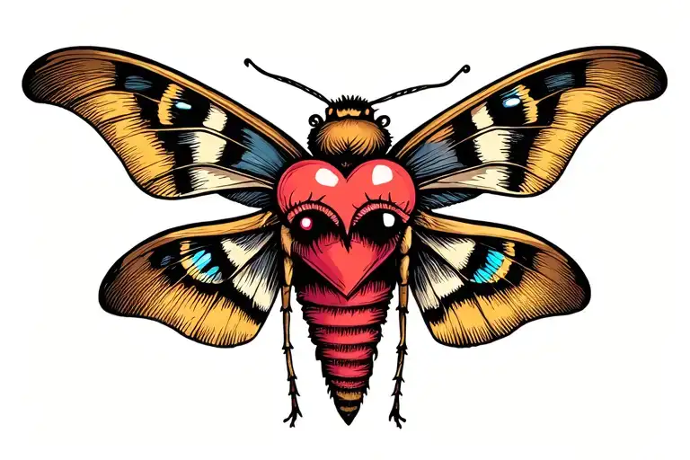 Moth With A Sewn-up Heart On Its Back And Crying Eyes On Its Wings