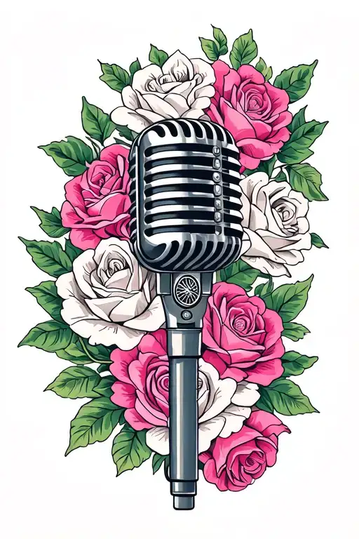 Microphone Intertwined With Pink And White Roses With Hmong Inspiration