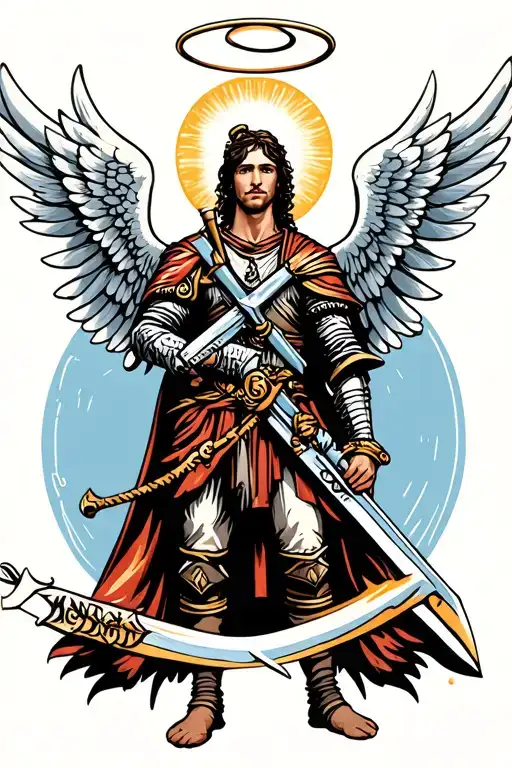 Warrior With Wings And Sword With Halo Symbolizing