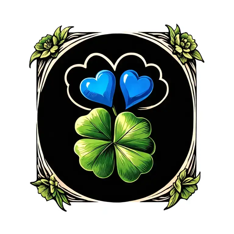 4 Leaf Clover With Blue Hearts In The Leaves