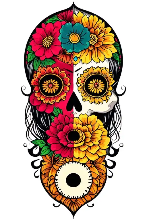 Day Of The Dead Yin Yang Skull Girl