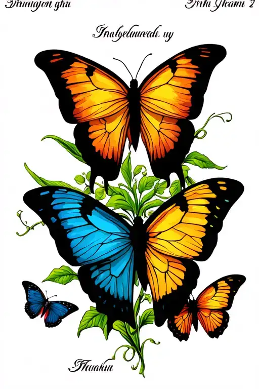 Vines And Butterflies With 5 Names Intertwined