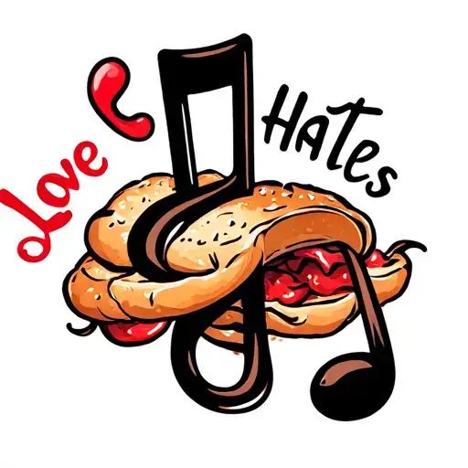 Snack Climbing A Music Note And The Words Love Hate Things Around It