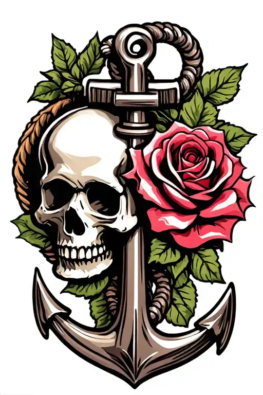 Anchor With Rose And Skull