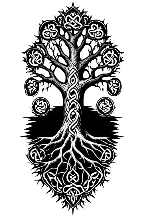 Celtic Tree Of Life Large Canopy With Vining Deep Roots Transitioning Into Celtic Tribal