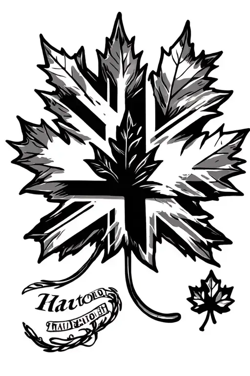 Union Jack And Maple Leaf Black And White