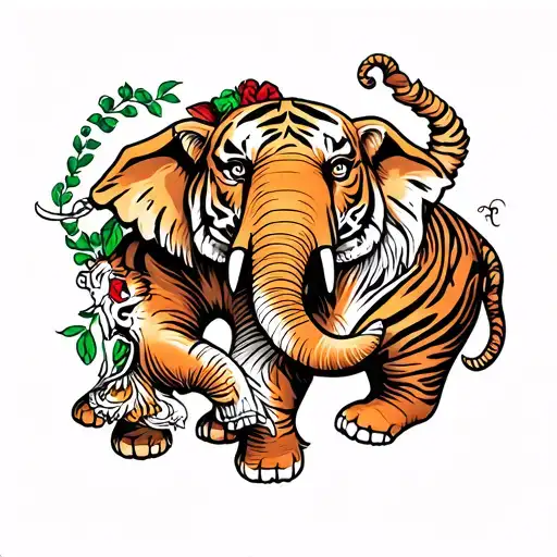 Elephant Fight Tiger Surrounded