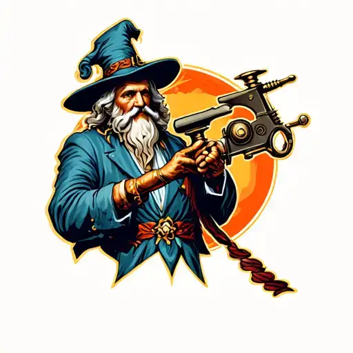 Wizard Holding Tattoo Machine