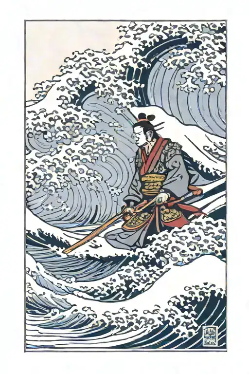 Samurai In Front Of A Tsumani Wave Crashing