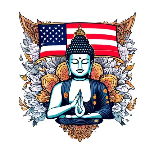 Thai Flag And Buddha Grabbed