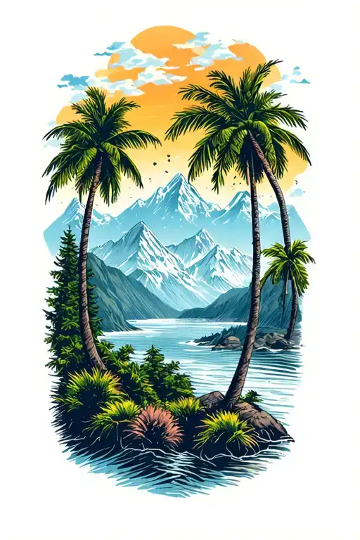 Mountains And Palm Trees Looking Through Lens