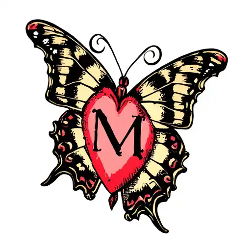 Butterfly Tattoo Heart Capital Letter M