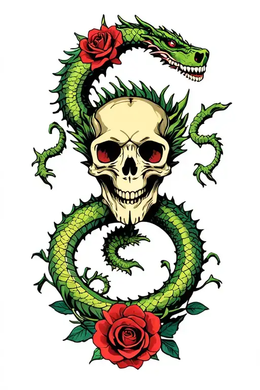 Skulls Dragon And Roses