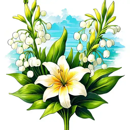 Lily Of The Valley And Gladiolus Flower Intertwined On Beach