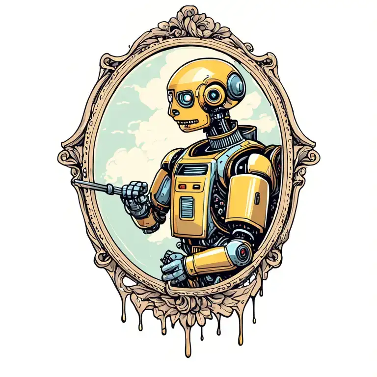 Gi Robot In Vintage Picture Frame Dripping Downwards