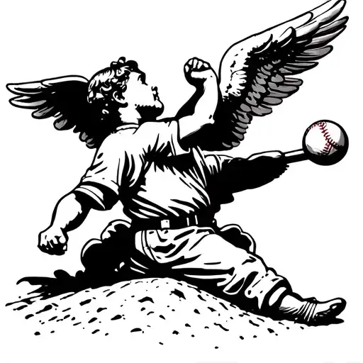 Cherub Throwing Baseball From Mound