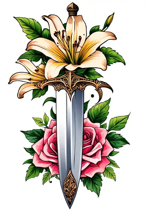 Sword And Lily And Rose Flower
