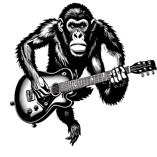 Monkey Tattooing A Flying Guitar