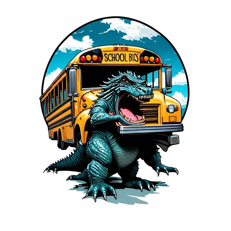 Godzilla Chewing On A School Bus