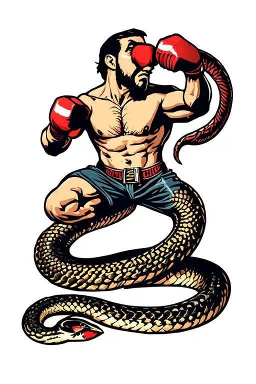 Boxer With A Snake Coiled