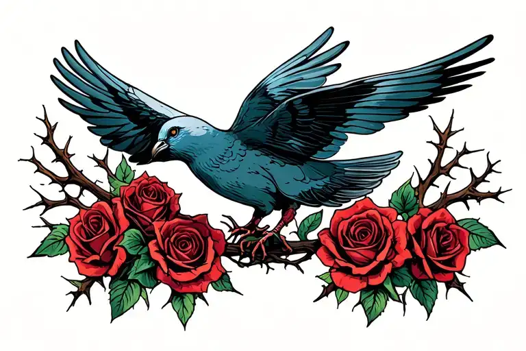 Dove Flying With Thorns And Roses