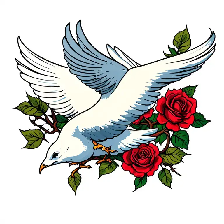 Dove Flying With Thorns And Roses
