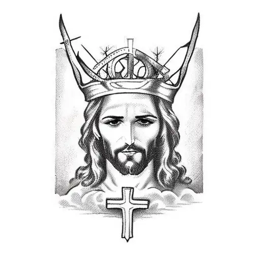 Jesus Hanged On The Cross Wearing Crown Of Thorns And Impaled By A Spear In His Side