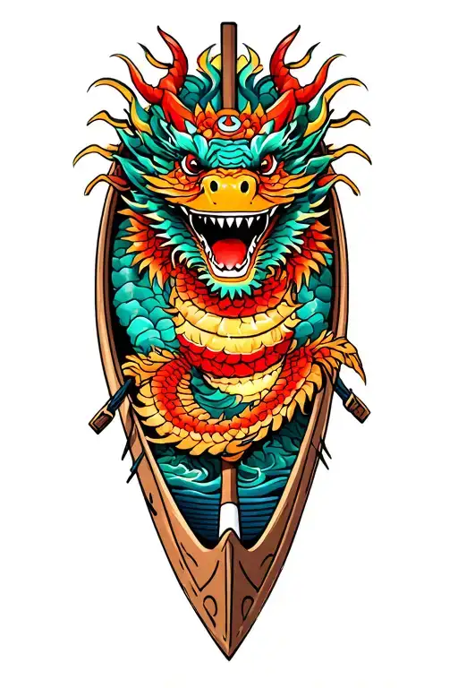 Dragon Boat Inside Representing And Laughing