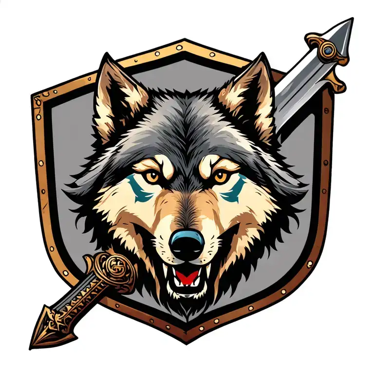 One Wolf Faceing A War Sword Shield