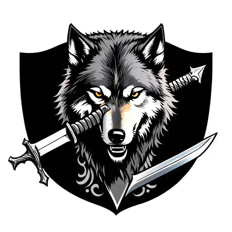 One Wolf Faceing A War Sword Shield
