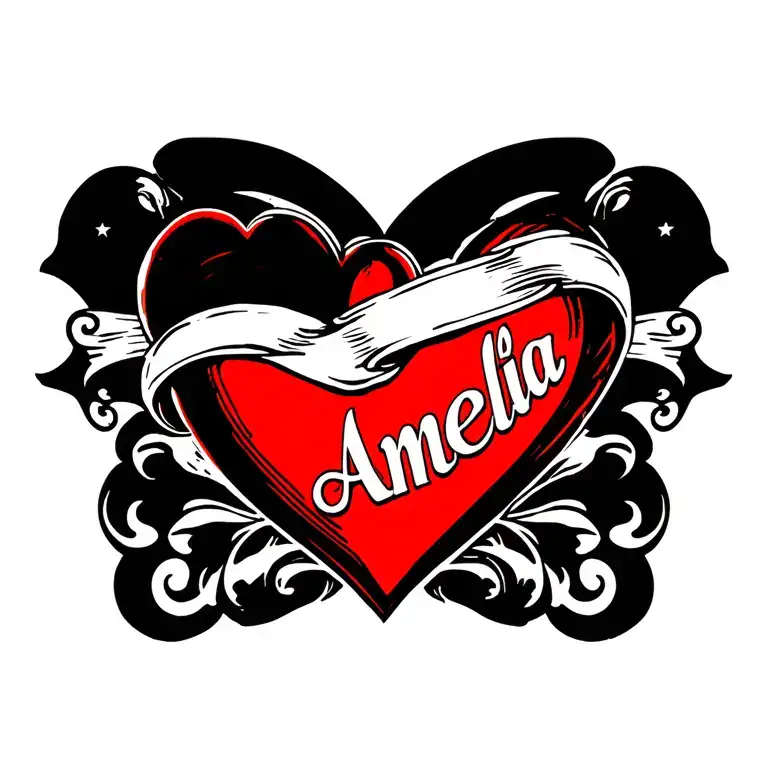 Red Heart With White Band And Name Amelia