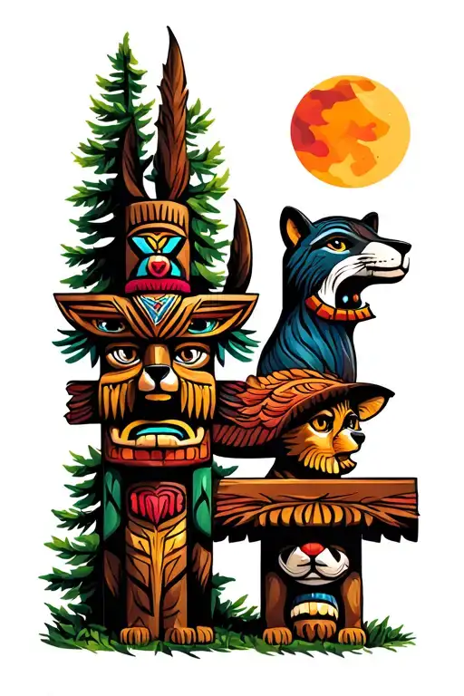Totem Pole With My 10 Grandchildren's Spirit Animals