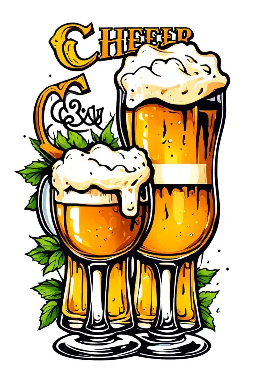 Beer And Wine Glass Cheering With Letters C And L