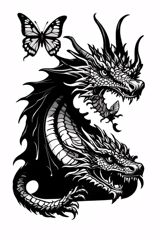 Dragon And A Butterfly Tattoo Vikinginspired With A Vegvisir In The Middle