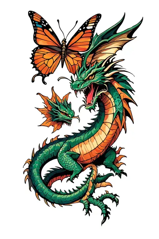 Dragon And A Butterfly Tattoo Vikinginspired With A Vegvisir