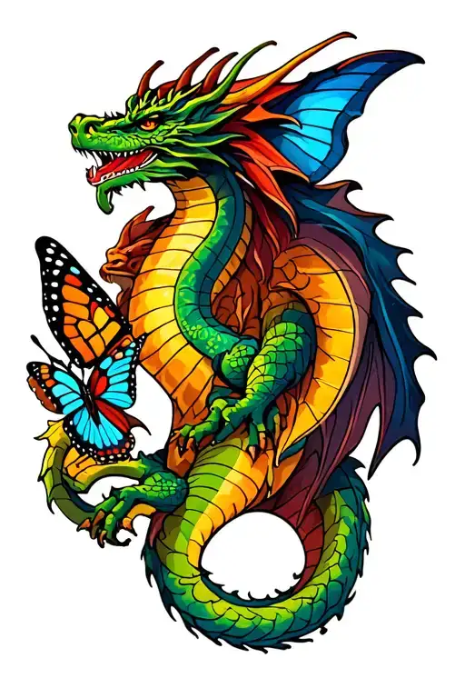 Dragon And A Butterflyviking Inspired With A Vegvisir