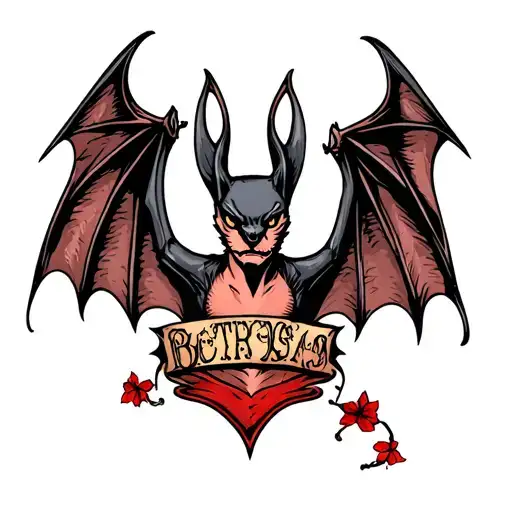 American Traditional Bat Wings Open