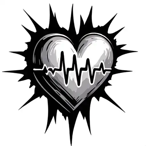 Heart With 4 Heartbeat Lines Going Thru Heart