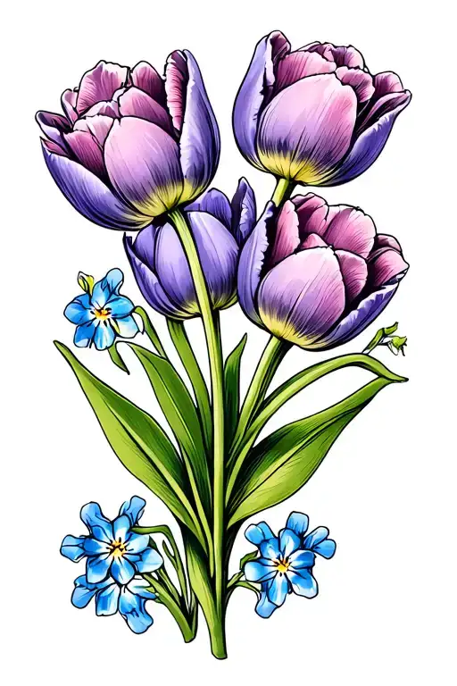 Tulips Lavendar And Forget Me Nots