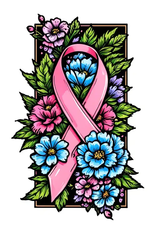 Breast Cancer Ribbon With Flowers