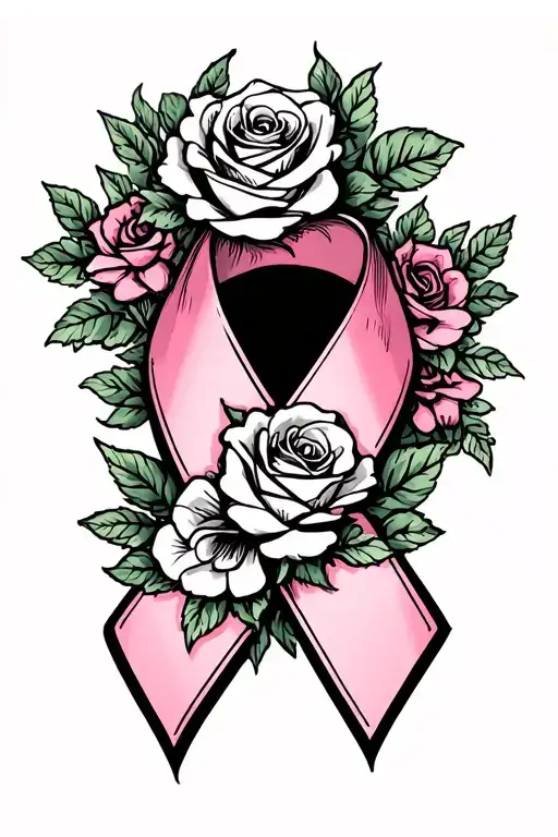 Breast Cancer Ribbon With Flowers Intertwined Roses
