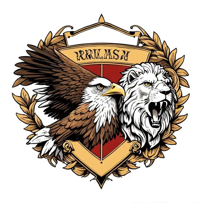 Crest Incorporating Elements Eagle And Lion Roaring