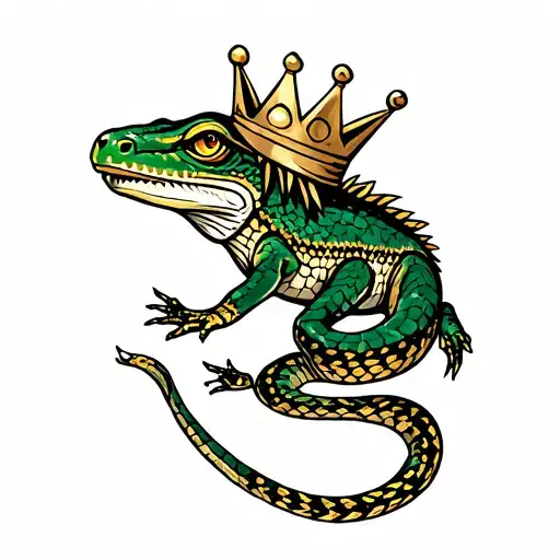 A Southwestern Themed Lizard With A Crown With A Kingsnake