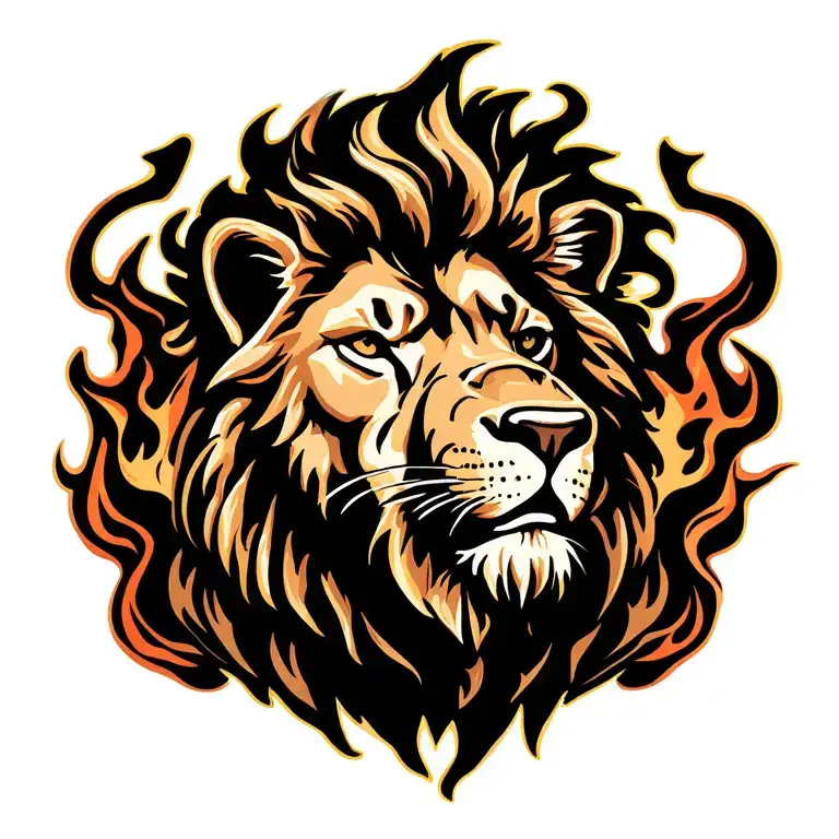 Lion And Flames Rise