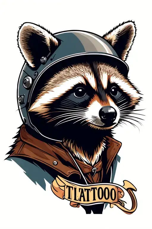 Racoon Wearing Motorcycle Helmet
