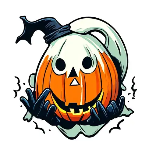 Cute Cartoon Ghost Holding A Jackolantern
