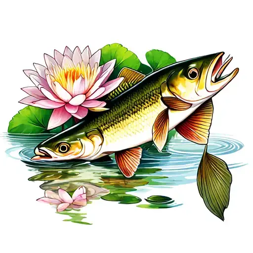 Waterlilies And Pike Fish