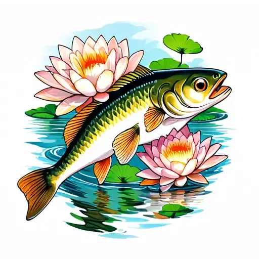 Waterlilies And Pike Fish Swimming