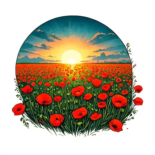 Poppy Field Durning Sunset